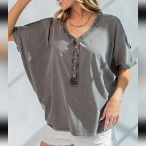 New Easel vneck oversized top sz L Mineral wash Grey open shoulder